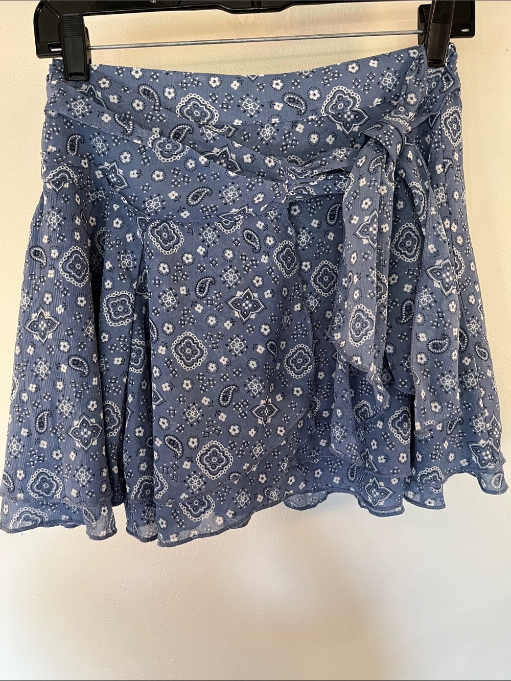 aerie Light Blue Paisley Tie-Waist Skater Skirt